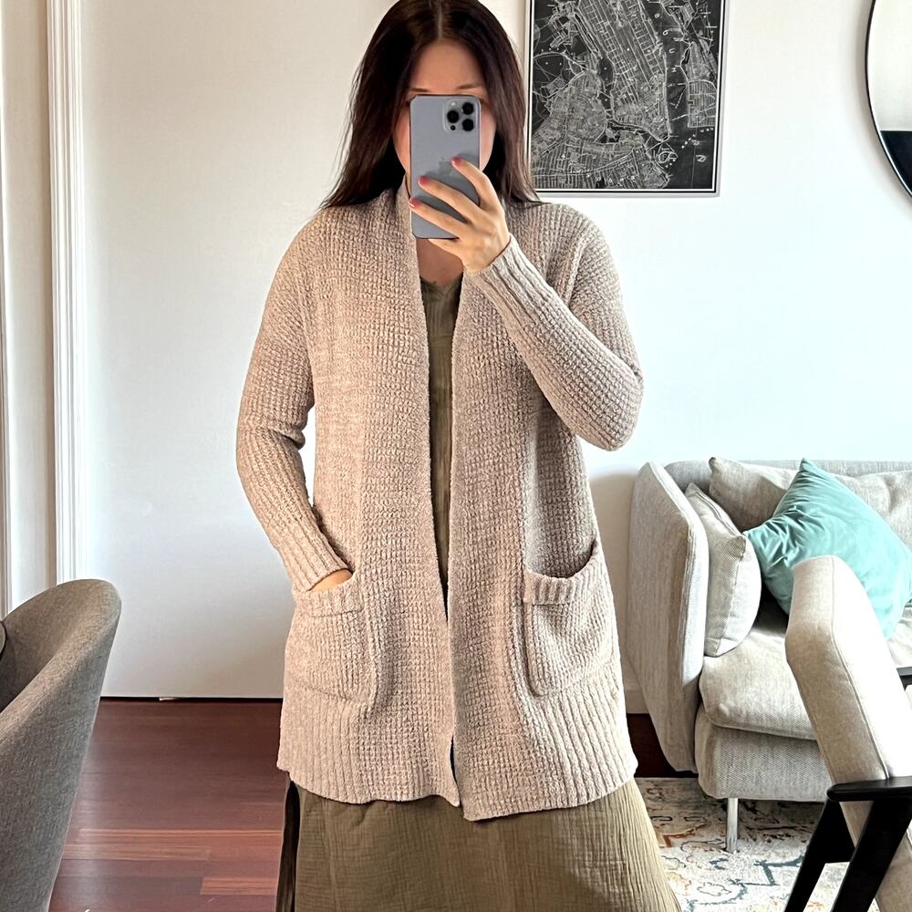Barefoot Dreams Cozychic Lite Long Weekend Waffle Knit Light gray Cardigan S - Picture 1 of 6